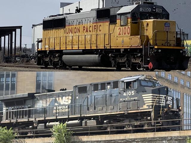 Pictured is a Union Pacific engine parked at ADM Elevator D in St. Paul, Minnesota, waiting for cars, and a Norfolk Southern engine pulling cars along the Mississippi River in downtown St. Paul, Minnesota. (DTN photos by Mary Kennedy)