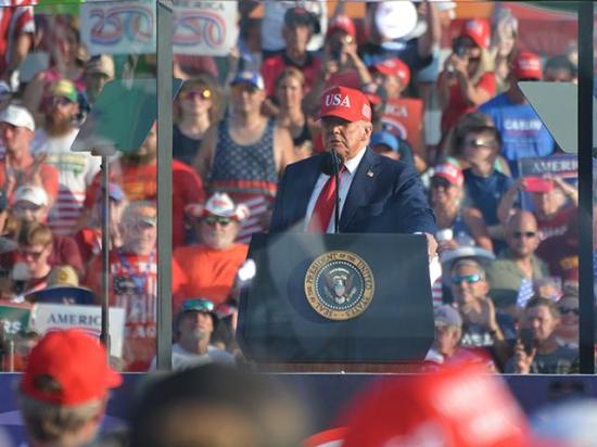 President Donald Trump speaks at a celebration and rally at the Iowa State Fairgrounds on Thursday evening before a crowd of thousands of people who came to support him. Trump celebrated the passage of his tax cuts and policy legislation, the One Big Beautiful Bill, which he plans to sign into law on Friday. (DTN photo by Chris Clayton) 