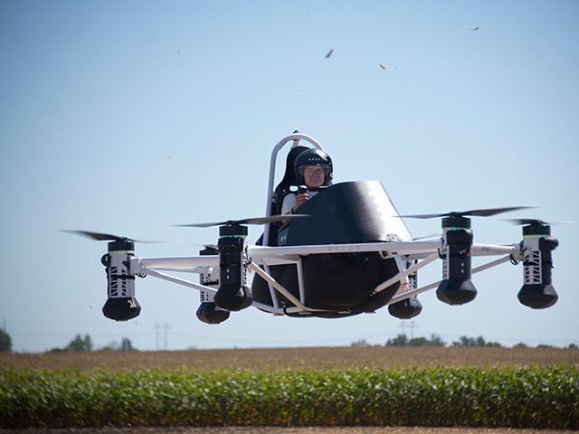 Ryse Aero Technologoies director of aeronautics Erik Stephansen guides the Recon 1 on a test flight last month in Boone, Iowa. (DTN photo by Joel Reichenberger)