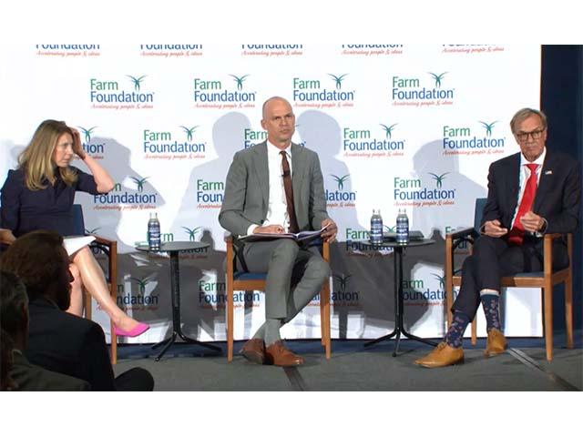 Kip Tom, right, co-leader of the Farmers and Ranchers for Trump 47 coalition, and Rod Snyder, center, a former EPA agricultural adviser in the Biden administration, fielded questions from Wall Street Journal reporter Kristina Peterson at a Farm Foundation forum on Monday in Washington, D.C. (Photo from video livestream)