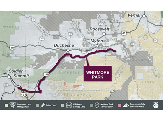 The Surface Transportation Board in August 2021 identified the Whitmore Park Alternative as its environmentally preferable alternative for the Uinta Basin Railway, and in December 2021 granted the authority to construct and operate a new, approximately 88-mile line of railroad in Utah. (Graphic courtesy of Uinta Basin Railway)