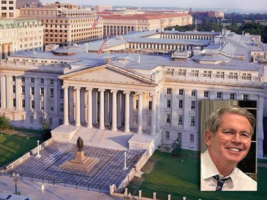 In an important recent speech, Treasury Secretary Scott Bessent articulated a view both parties share that national security requires less dependence on imports. (Photo of U.S. Treasury building, and photo of Bessent from Sen. Tim Scott's Instagram page)