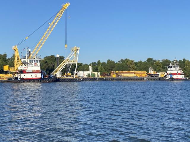 USACE New Orleans district built an underwater sill near Myrtle Grove, Louisiana to prevent further upriver progression of salt water from the Gulf. (Photo courtesy of USACE)