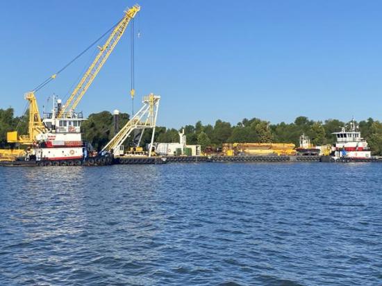 USACE New Orleans district built an underwater sill near Myrtle Grove, Louisiana to prevent further upriver progression of salt water from the Gulf. (Photo courtesy of USACE)