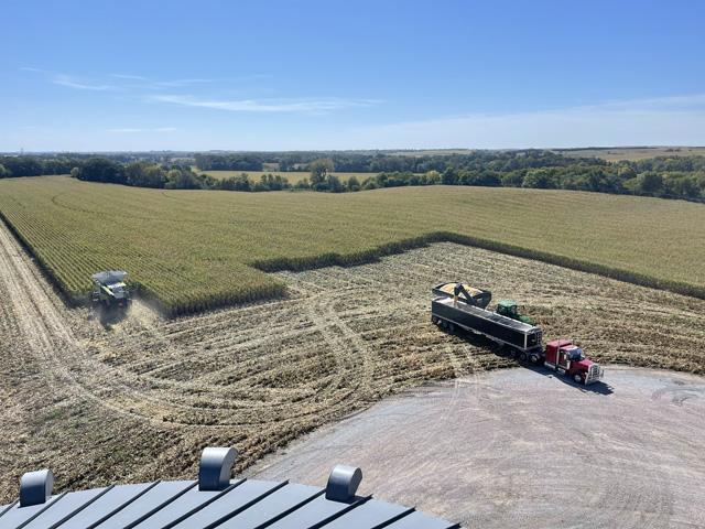 The grain leg provides a bird&#039;s eye view of harvest at Zoerb Farms in central Nebraska near Litchfield. (Photo courtesy of Linda Zoerb)