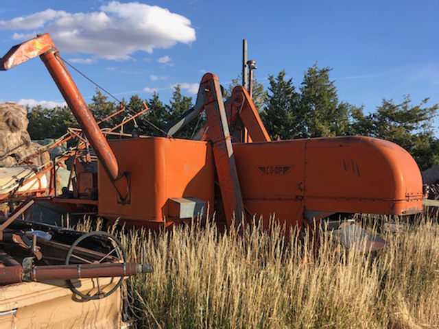 A Co-op combine sits on the Phil Narjes farm near Lodgepole, Nebraska. Co-op machinery was manufactured by Canadian farm equipment manufacturer Cockshutt and sold in the U.S. (Photo courtesy of Phil Narjes)