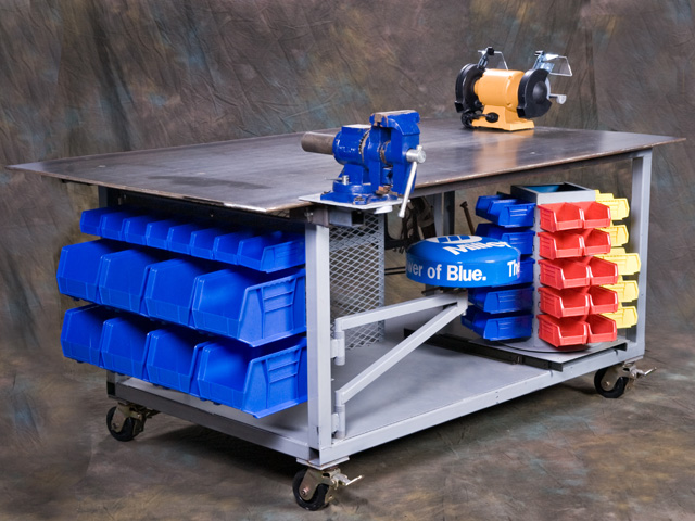 Looking around at other welding tables, we designed this one with all the extras. It&#039;s 850 pounds and has lots of storage. (DTN photo by Rob Lagerstrom)