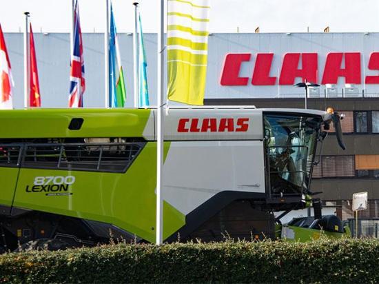 Claas&#039;s Harsewinkel, Germany, factory will help provide Lexion combines for Canadian dealers, marking a tariff-influenced shift after that market has traditionally been supplied out of the Claas factory in Omaha, Nebraska. (DTN/Progressive Farmer photo by Joel Reichenberger)