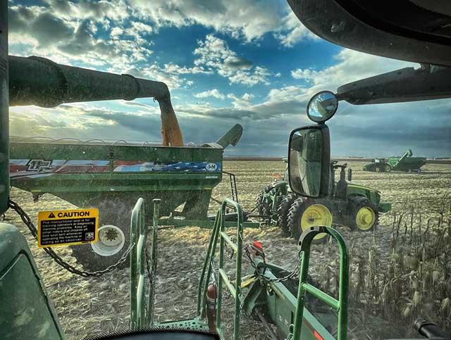 Producer Quentin Connealy, harvesting his corn in the Missouri River bottom on the east side of Nebraska, noted that irrigation and timely water through the growing season helped produce a pretty successful crop. (Photo by Quentin Connealy)