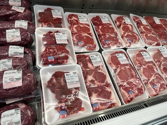 Beef sold in American supermarket Costco sits on the shelf. Advocates for country-of-origin meat labeling advanced legislation with the support of 17 bipartisan senators. (DTN file photo by Cheri Zagurski)