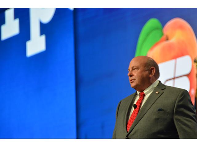 Zippy Duvall, president of the American Farm Bureau Federation, spoke at the group&#039;s opening general session Sunday in Atlanta. Duvall stressed the importance of farmers making their voices heard on topics such as the EPA waters of the U.S. rule proposal. Duvall also said Sunday that farm labor and input costs are major concerns. (DTN photo by Chris Clayton)