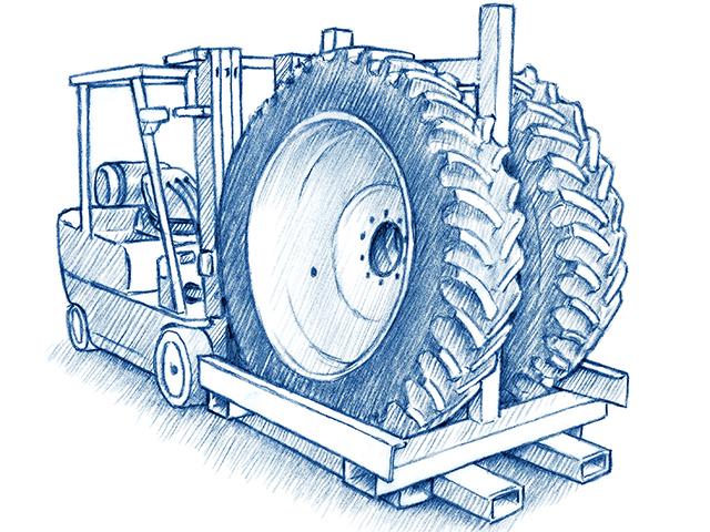 Duals storage rack holds large tires in place while also allowing them to be moved easily. (Ray E. Watkins Jr.)