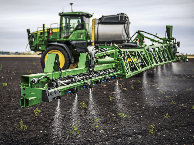 See and Spray Select treats individual weeds, bringing to farmers the ability to reduce their herbicide applications by as much as 77 percent. (Progressive Farmer image provided by John Deere)