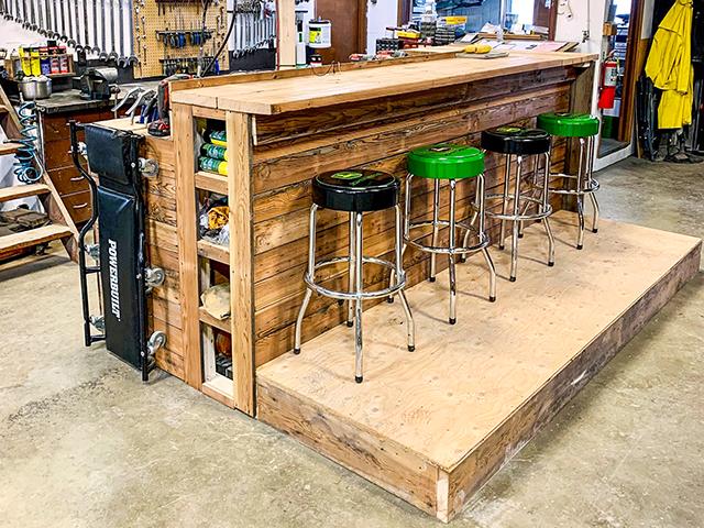 This shop workbench doubles as a relaxing bar. (Provided by John Bergen)