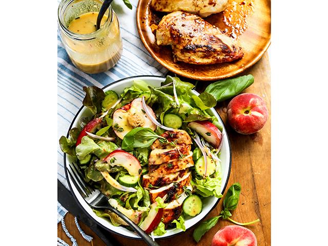 Chicken and Peach Salad with Peach Vinaigrette dressing (Rachel Johnson)