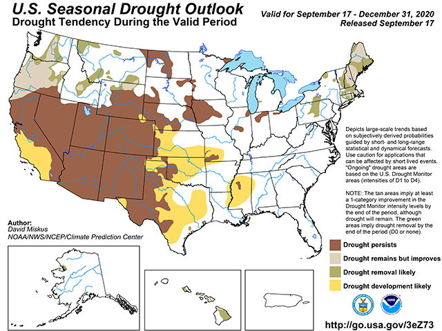 U.S. Seasonal Drought Outlook (Progressive Farmer image by David Miskus NOAA NWS NCEP CPC)