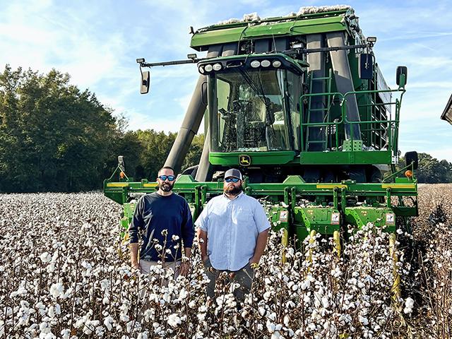 Nutrien Ag Solutions Crop Consultant Jordan Elmore (left) advised Chase Harris to modify various production practices to enhance yields and economic returns on his North Carolina farm. (Provided by Nutrien)