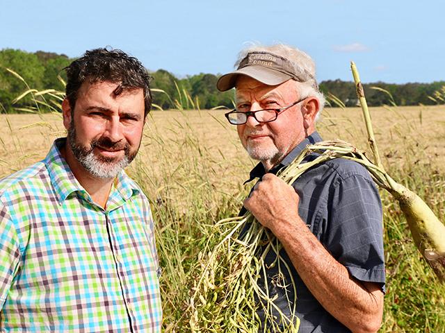 Deaver (left) and James Traywick plant cover crops on a variety of row crops, gaining the benefits of increased moisture infiltration, microbial activity and weed suppression, which could store them carbon credits. (Des Keller)