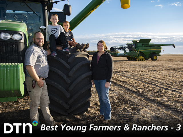 Generations of Morkens have prospered farming the Red River Valley. Now Joe, his wife, Robin, and their two boys, Hayden, 9, and Corbin, 7, farm 3,400 acres with Joe&#039;s parents, Harvey and Mary, outside of Casselton, North Dakota. (DTN/Progressive Farmer photo by Joel Reichenberger)