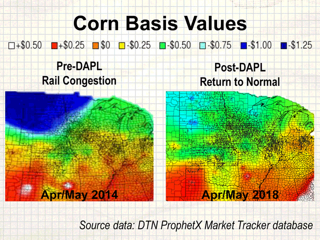 Rail congestion in 2014 led to higher freight costs everywhere and weaker basis values, especially at grain origins in the Upper Midwest. It also led to higher delivered prices at southern destinations. (DTN ProphetX photo)