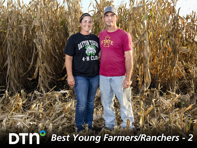 Among their many daily tasks, Kellie Blair manages herd health and agronomy, while AJ Blair handles crop and cattle marketing. (DTN/Progressive Farmer photo by Joel Reichenberger)
