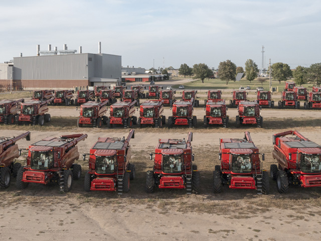 When COVID-affected manufacturing ran into a sudden economic snapback, all heck broke loose on the factory floor. Case-IH is building combines that are not complete and waiting to be shipped. (DTN file photo Joel Reichenberger)