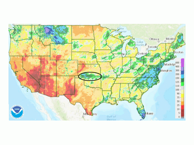 Much of the western Midwest and all but a portion of the southern Plains have less than 50 percent of normal precipitation so far in the 2021 Water Year. (NOAA graphic)