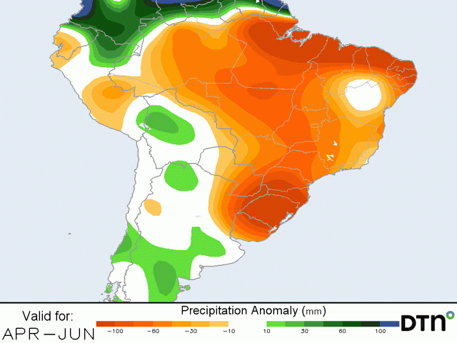 The forecast remains incredibly dry for the safrinha corn season in Brazil. (DTN graphic)