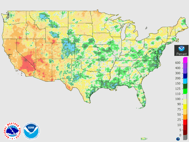 Chronic drought in the western U.S. and developing dryness in the northern and north-central U.S. are notable in water year precipitation dating to Oct. 1, 2020. (NOAA graphic)