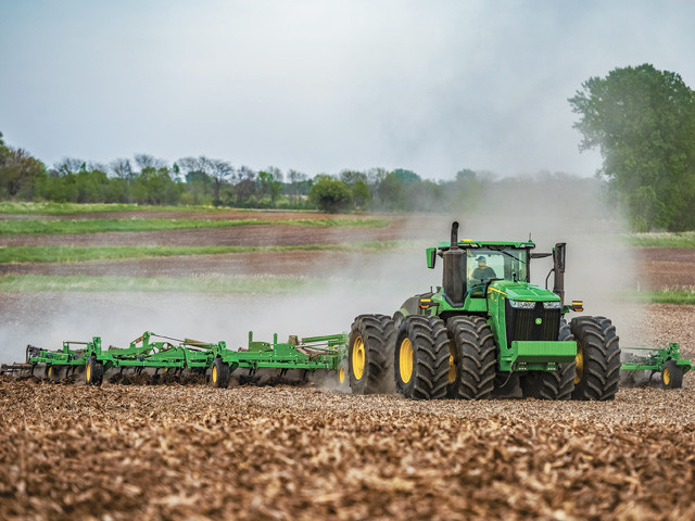 Sales of tractors more typically found on commercial farms are rising, according to AEM&#039;s June 2021 Ag Tractor and Combine Sales report. Sales of four-wheel drive tractors rose sharply -- up 141.8% or 156 units over sales penned in June 2020. Combine sales also are up over June 2021. (John Deere photo)