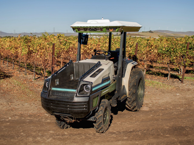Monarch Tractor has completed a $61 million funding round with Trimble, CNH and sustainable food venture firm Astanor Ventures to expand production of its electric, driver optional tractors. (Photo courtesy of Monarch Tractors).