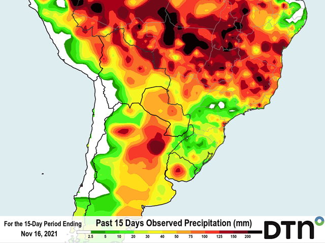 The first half of November brought generous rainfall to Argentina, breaking the La Nina pattern for a while. (DTN graphic)