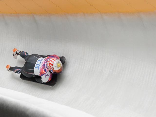 Katie Uhlaender slides down the track during the 2014 Winter Olympics in Sochi, Russia. (DTN/Progressive Farmer photo by Joel Reichenberger)