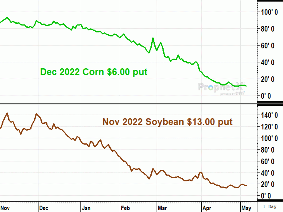 Unlike most years, corn and soybean prices have already had big price moves in 2022 and we can&#039;t rule out the possibility of more ahead. Producers may want to consider purchasing the two put options shown above as a way of enhancing price protection they probably already have from crop insurance. (DTN ProphetX chart by Todd Hultman) 