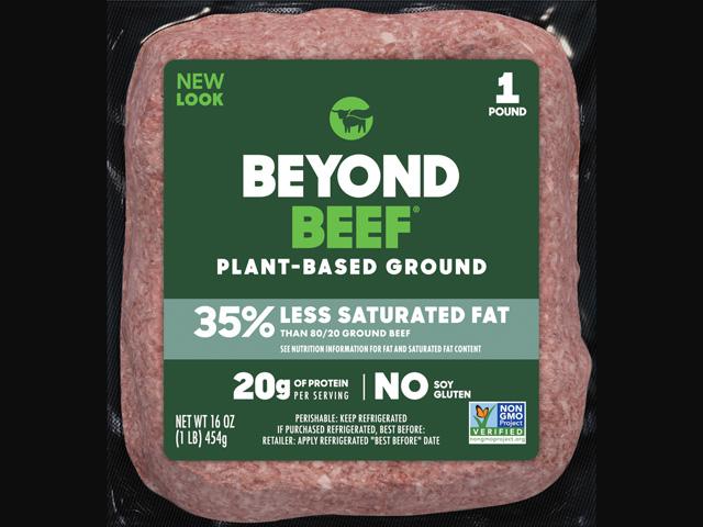 Beyond Beef packaging clearly states "20g of protein per serving." (Image from Beyond Beef website)