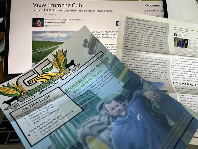Websites, newsletters, Facebook, Twitter &ndash;- DTN&#039;s View From the Cab farmers are using a variety of social media tools to communicate about their farms. Luke Garrabrant also mails a newsletter to customers, as well as offers it electronically. (DTN photo by Pamela Smith)