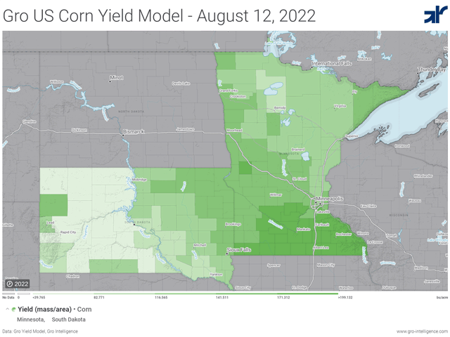 Darker shades of green represent higher corn yield potential. (Chart courtesy of Gro Intelligence)