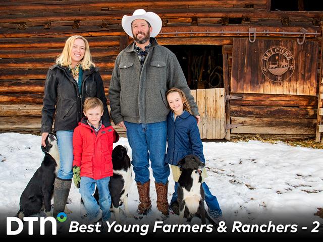 The Knotts (Tyler and Megan, and their two children, Collin and Ella) are the fourth and fifth generations of a nearly 20,000-acre ranch in northwest Colorado. (DTN/Progressive Farmer photo by Joel Reichenberger)