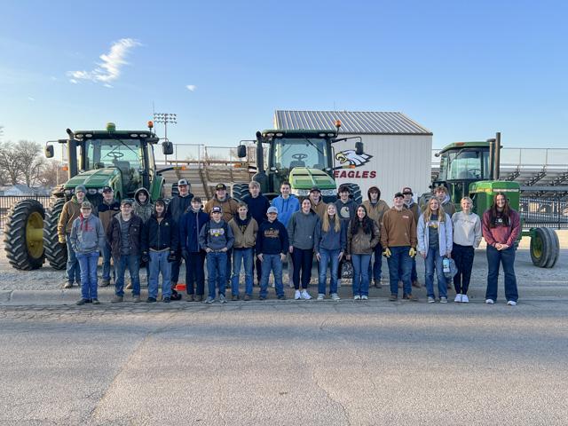 Arlington High School FFA students in Arlington, Nebraska, participated in Drive Your Tractor to School Day on March 24. (DTN photo by Russ Quinn)