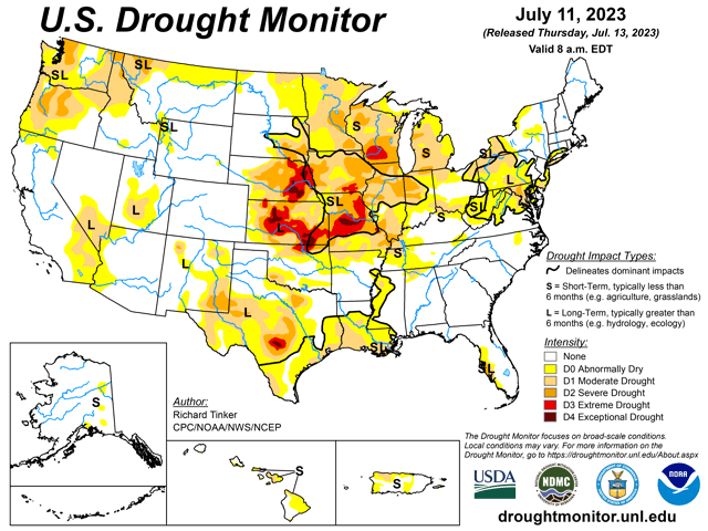 The U.S. Drought Monitor is written in a partnership between the National Drought Mitigation Center, USDA, and NOAA. It is a combination of many factors, not just rainfall deficits. This includes dozens of indicators to draw classifications. (US Drought Monitor graphic)
