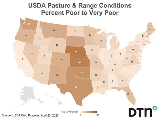 Texas, Oklahoma, Nebraska and Kansas are within the top six states in the U.S. with the most beef cows, and they&#039;re continuing to battle ongoing drought conditions. (DTN graphic)