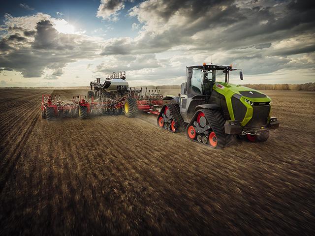 CLAAS of America has launched the XERION 12 tractors series with 653- or 585-horsepower engines, hydraulic flow rate of 140 gallons per minute, standard continuously variable transmission and heavy-duty axle system. (Photo courtesy of CLAAS of America)