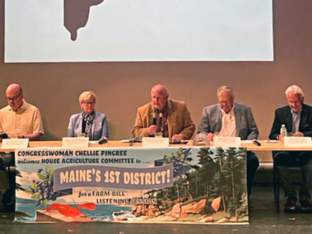 Members of the House Agriculture Committee held a listening session on the farm bill in Maine on Monday. From left, Rep. Jim McGovern, D-Mass.; Rep. Chellie Pingree, D-Maine; Ag Committee Chair Glenn "GT" Thompson, R-Pa.; Rep. Jim Baird, R-Ind.; and Rep. Jim Costa, D-Calif. (DTN photo by Jerry Hagstrom) 