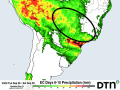 A front in southern Brazil should move into central Brazil by late next week where rain could be moderate to heavy (greater than 25 millimeters or one inch). That may be the kicker to start the wet season rains. (DTN graphic)