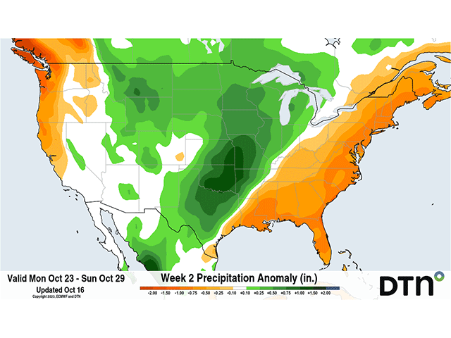 An upper-level trough in the West and a ridge in the East is a good setup to produce heavy rain in the middle of the U.S. next week. (DTN graphic)