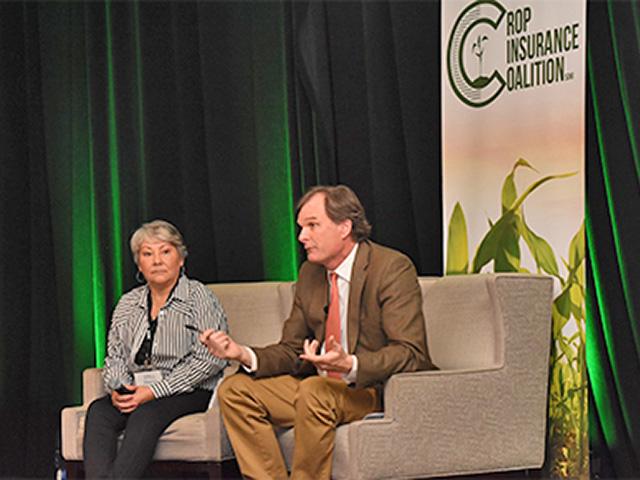Risk Management Agency Administrator Marcia Bunger and Agriculture Undersecretary for Farm Production and Conservation Robert Bonnie speak to the Crop Insurance and Reinsurance Bureau annual meeting on Friday in Scottsdale, Ariz. (Photo courtesy of Cindy Zimmerman)