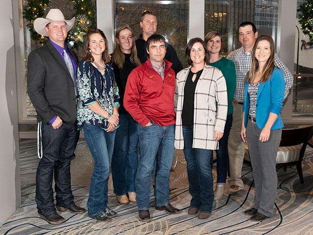 2022 America&#039;s Best Young Farmers and Ranchers, from left: Travis and Sarajane Snowden, Colorado; back left, Astrid and William Osinga, Texas; front center, AJ and Kellie Blair, Iowa; back right, Heather and Adam Jones, Missouri; front right Shelly Kelly, Nebraska. (DTN/Progressive Farmer photo by Joel Reichenberger)