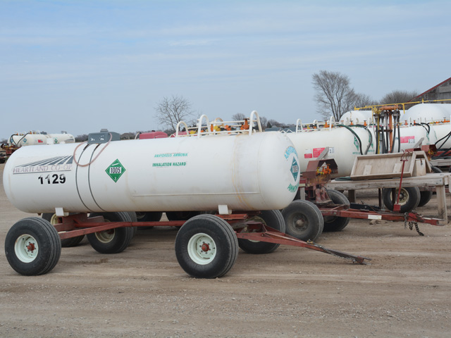 Retail anhydrous ammonia prices have doubled to nearly tripled in some areas. Supply concerns also exist. Both issues may tempt farmers to buy and apply more of the corn fertilizer this fall. (DTN photo by Matthew Wilde)