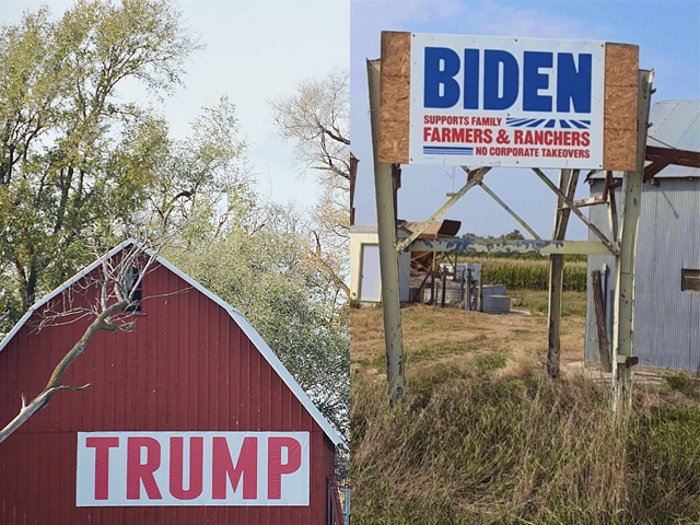 President Donald Trump has more support in rural America than former Vice President Joe Biden, according to the DTN/Progressive Farmer Zogby Analytics poll. Both candidates continue to stump in key Midwest battleground states in the final weekend of the race.  (DTN image from file photos) 