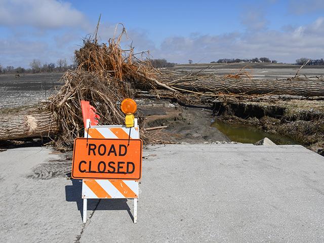 One of the many washed out rural roads along the Elkhorn River near Scribner, Nebraska, in the days after the 2019 bomb cyclone. (DTN file photo by Russ Quinn)